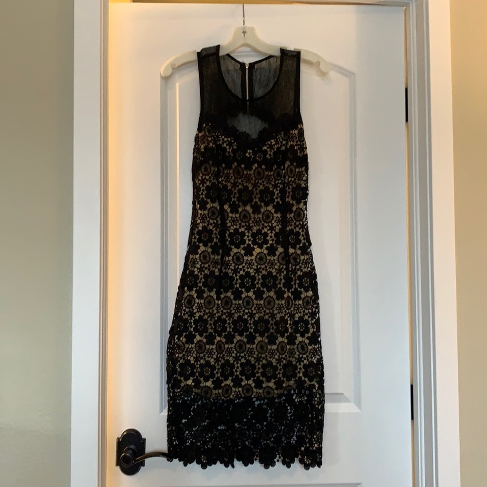 Black lace dress with open back